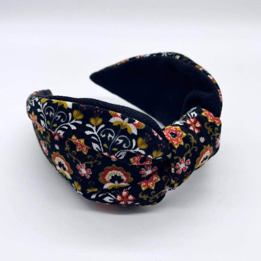Scandinavian Black Corduroy Flat Knot Headband: Black Poly-Viscose