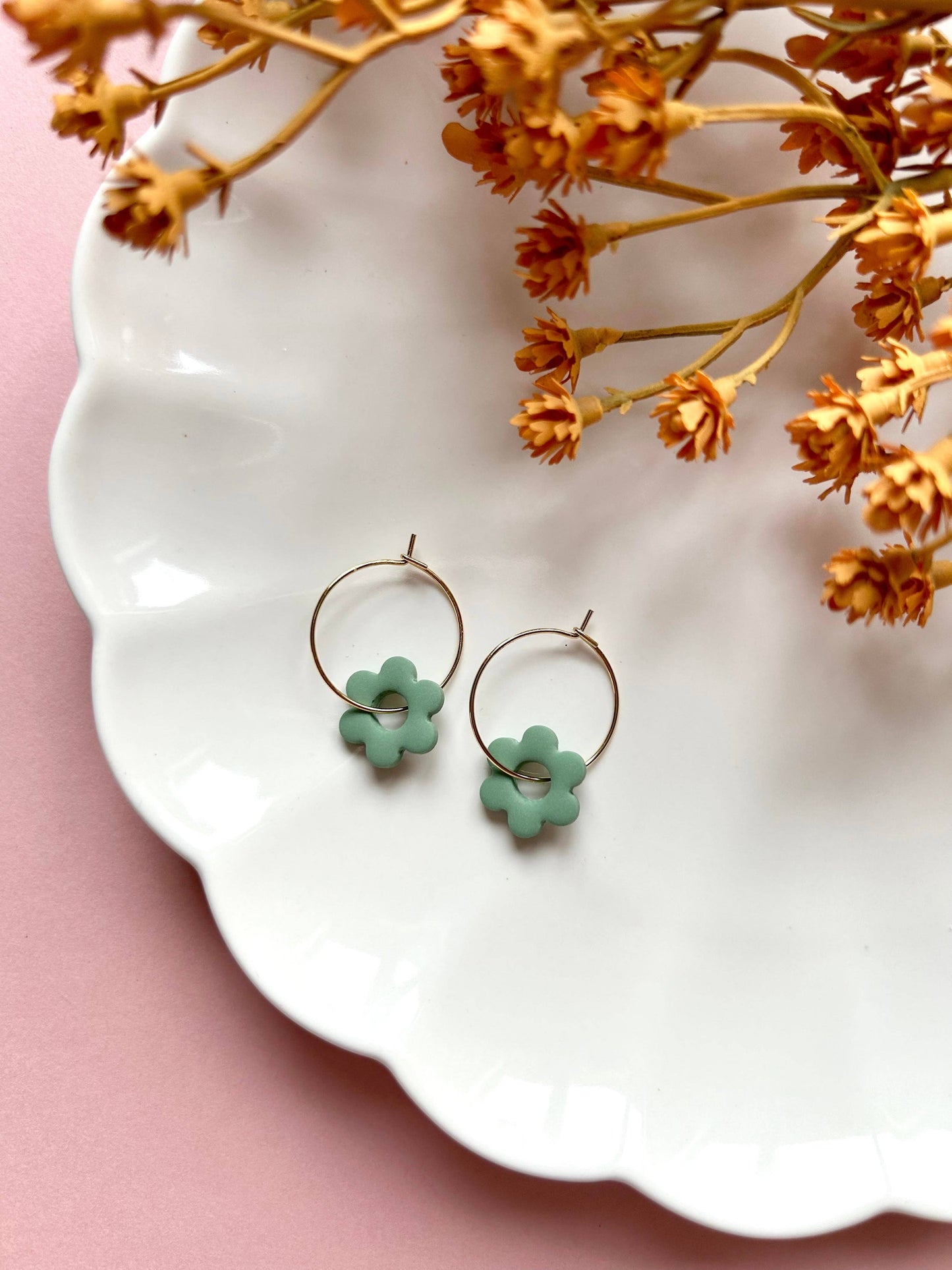Flower Hoops | Polymer Clay Earrings: Butterscotch