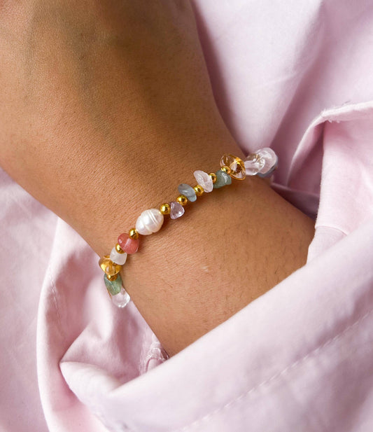 Mixed Crystal Beaded Bracelet: Yellow Gold