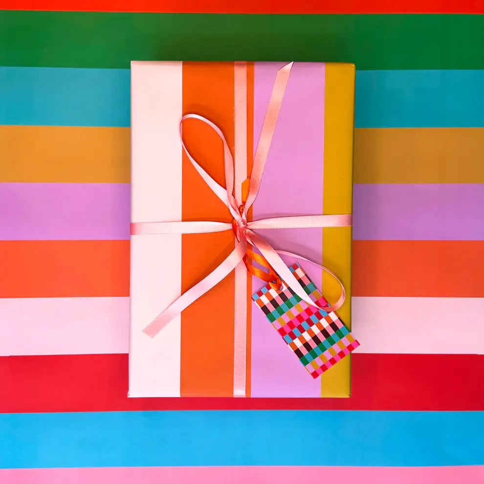 Stripe Colourful Christmas Gift Wrap Sheet : Belly Banded with Gift Tag