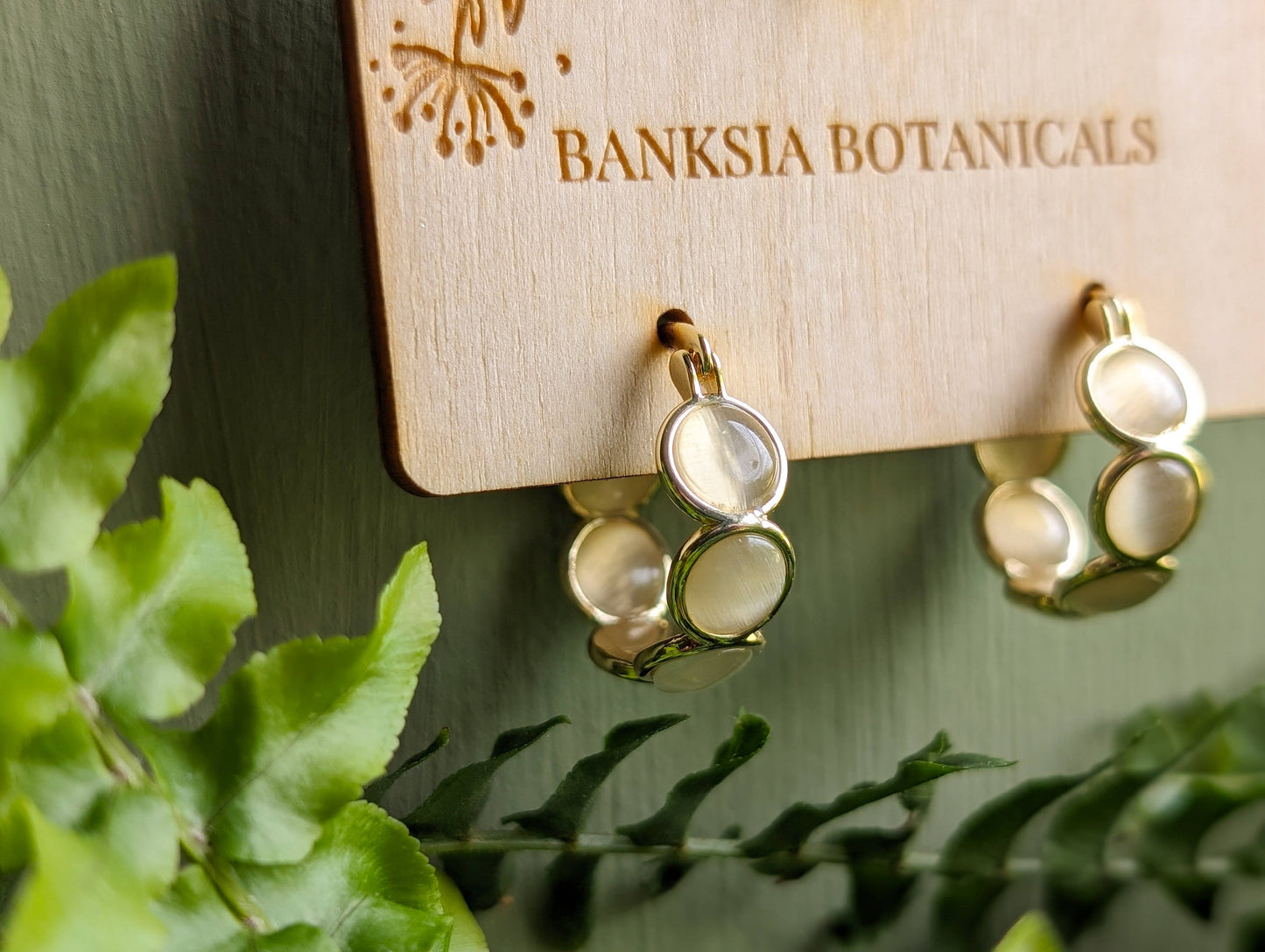 Gold Bubbled Cat's Eye Stone Hoop Earrings
