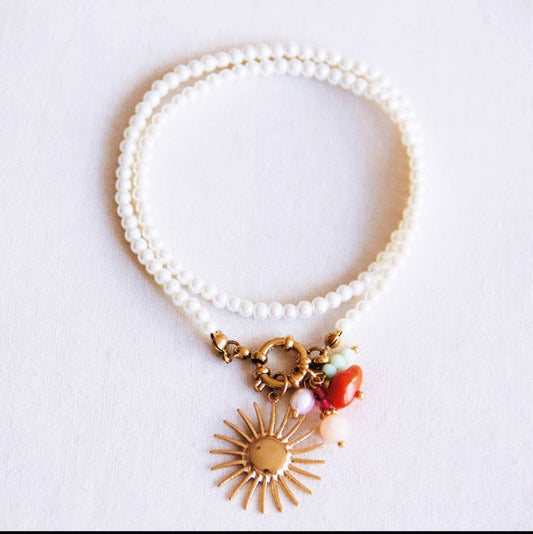 Sun & Gemstone Cluster Pearl Necklace