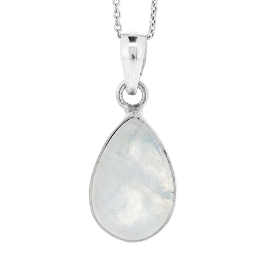 Moonstone Tear Drop Pendant with 18" Trace Chain and Box