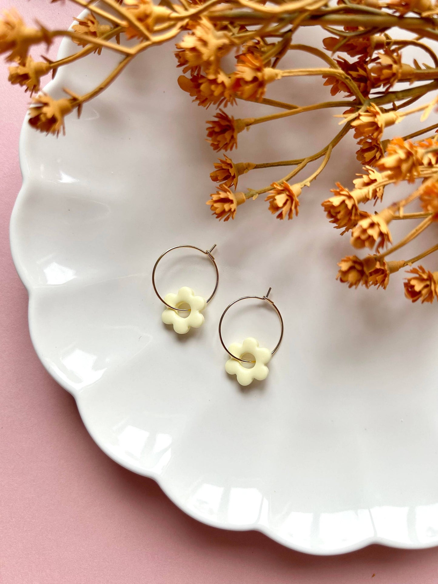 Flower Hoops | Polymer Clay Earrings: Butterscotch