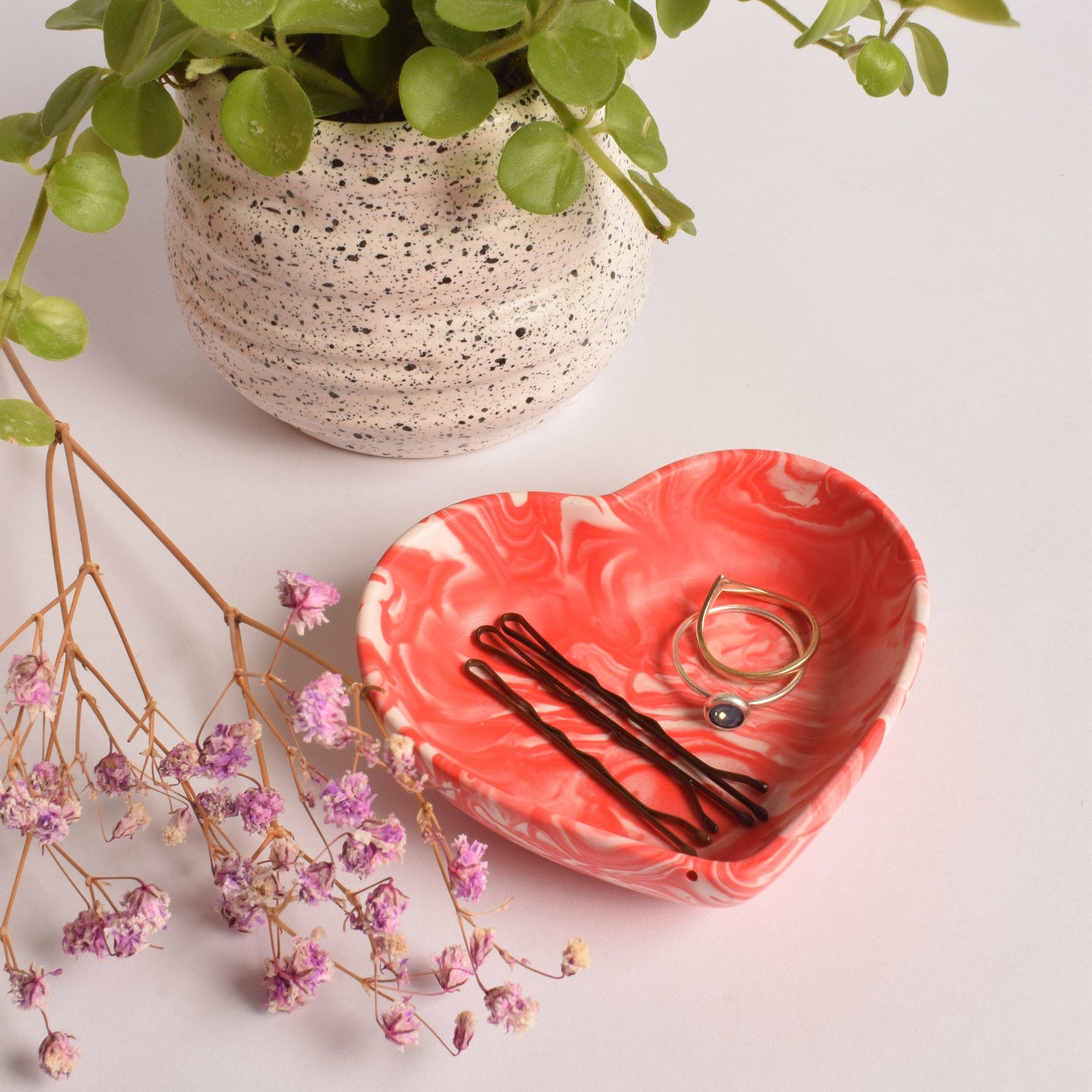 Heart Trinket Dish: Orange & Pink