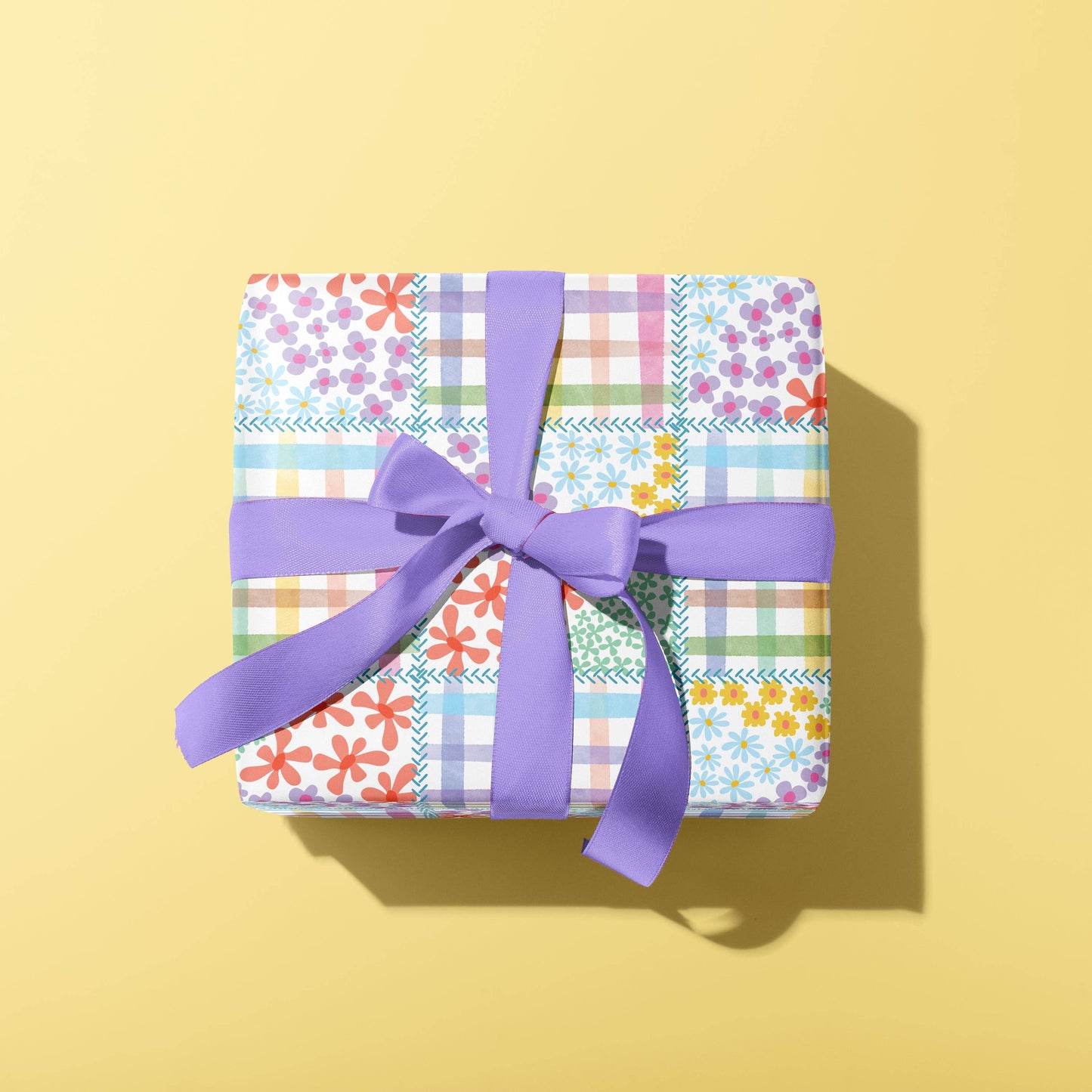 PATCHWORK GINGHAM FLORAL GIFT WRAP SHEET