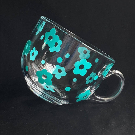 Turquiose Floral Glass Mug