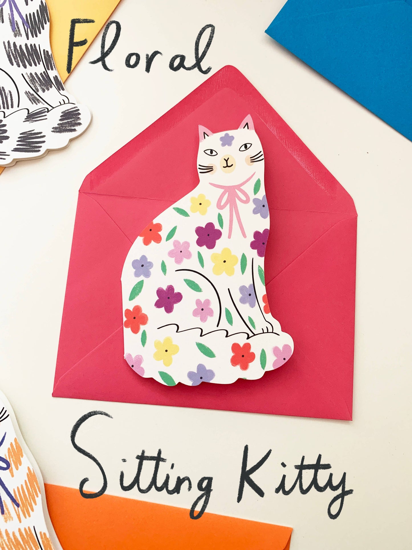 Sitting Kitty Floral Shaped Cat Greeting Card: No Text Floral