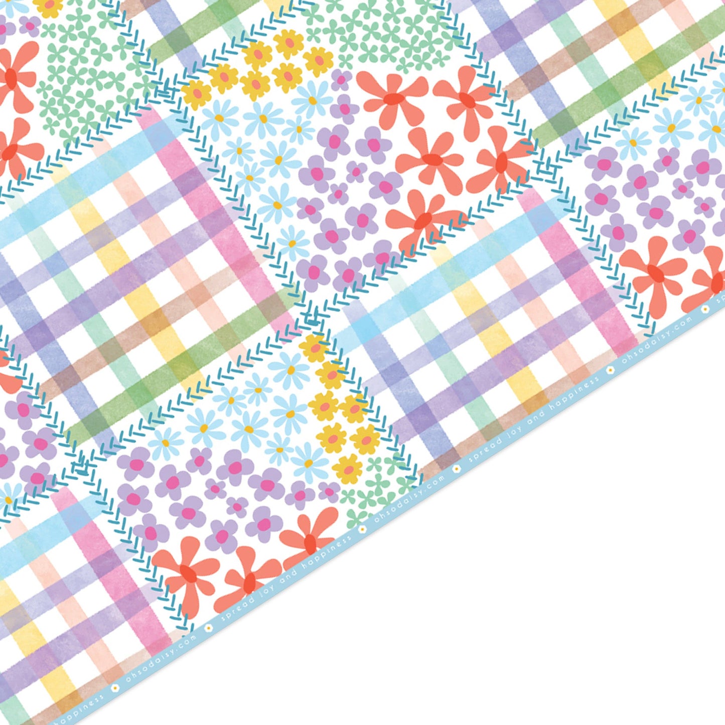 PATCHWORK GINGHAM FLORAL GIFT WRAP SHEET