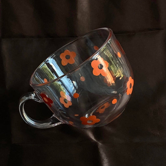 Orange Floral Glass Mug