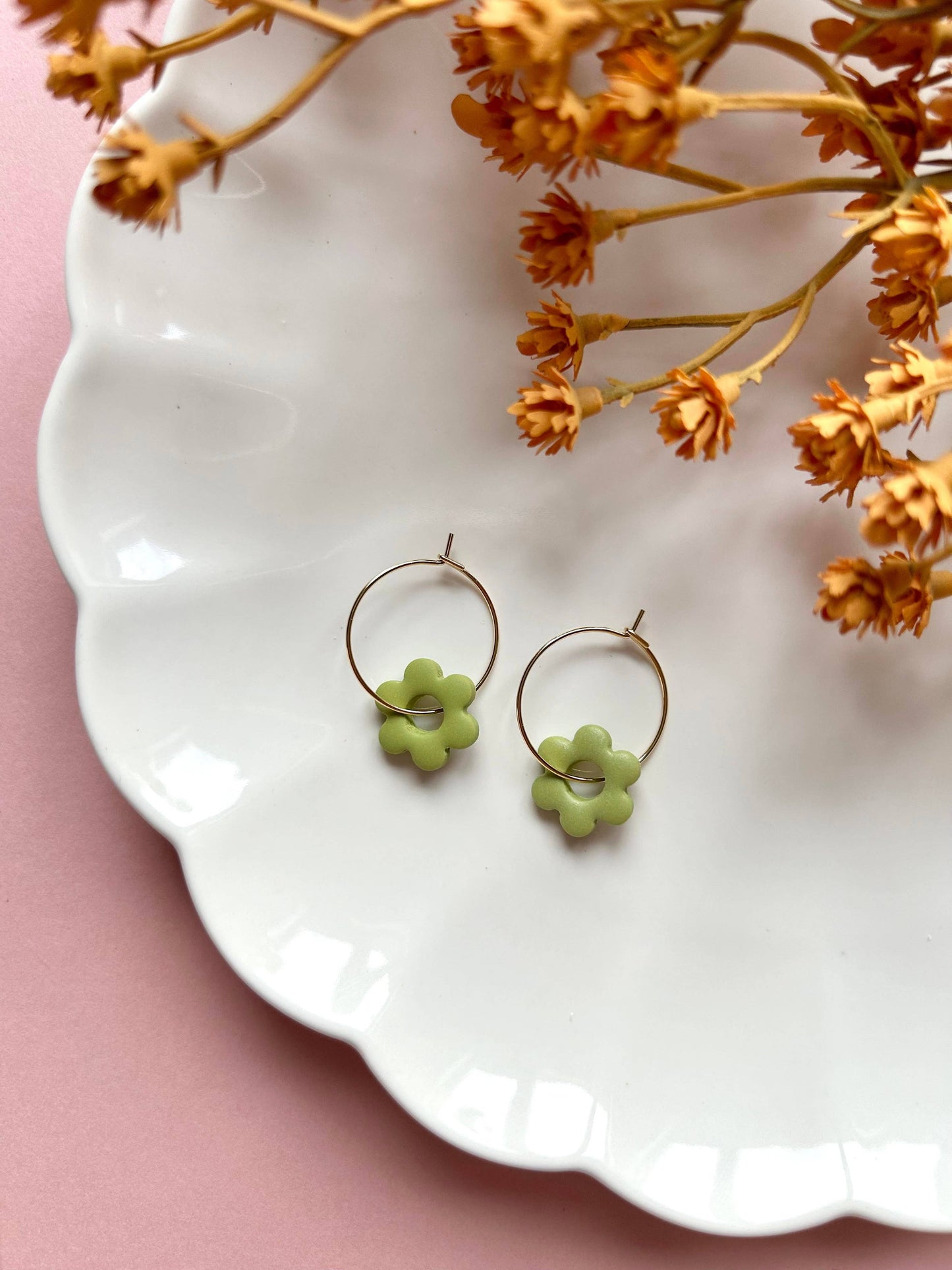 Flower Hoops | Polymer Clay Earrings: Pastel Yellow