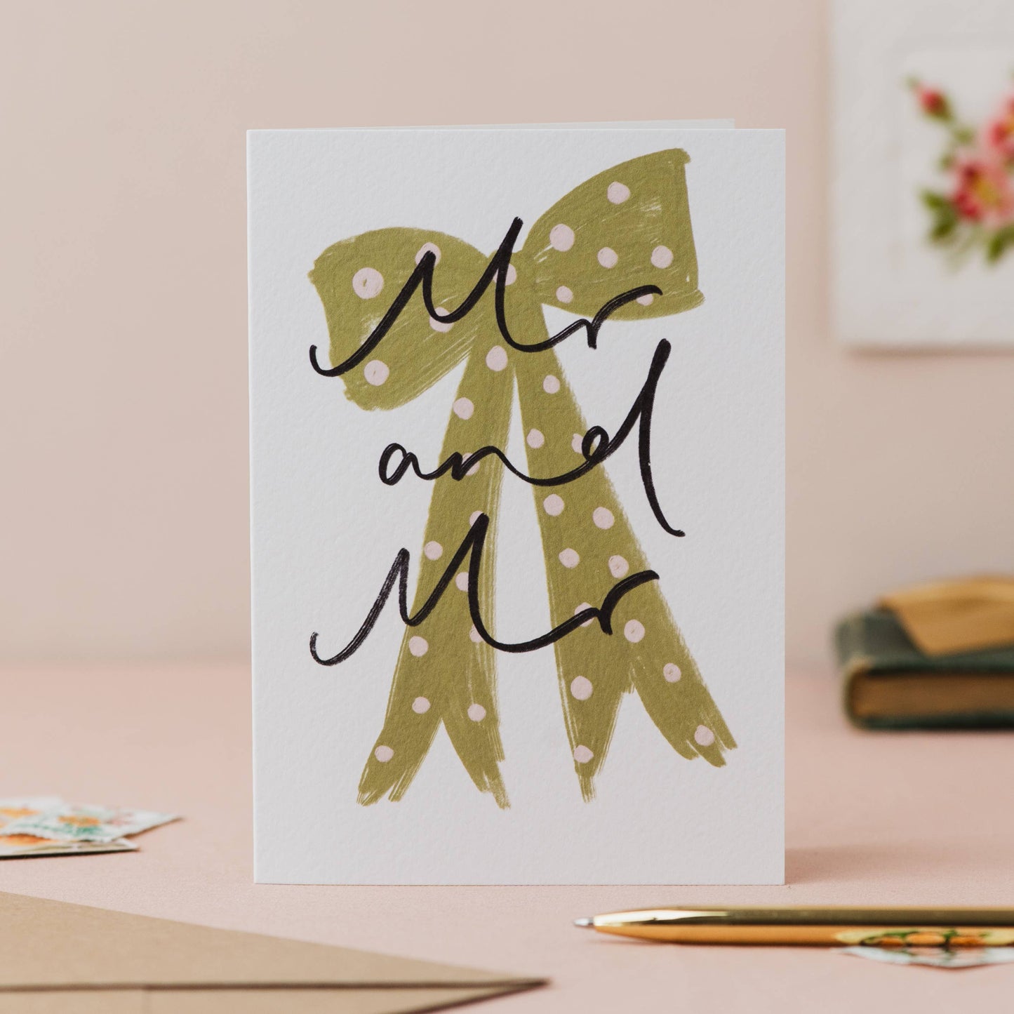 'Mr and Mr' Bow Handwriting Wedding Card