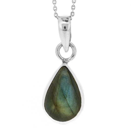 Labradorite Teardrop Pendant with 18" Trace Chain and Box