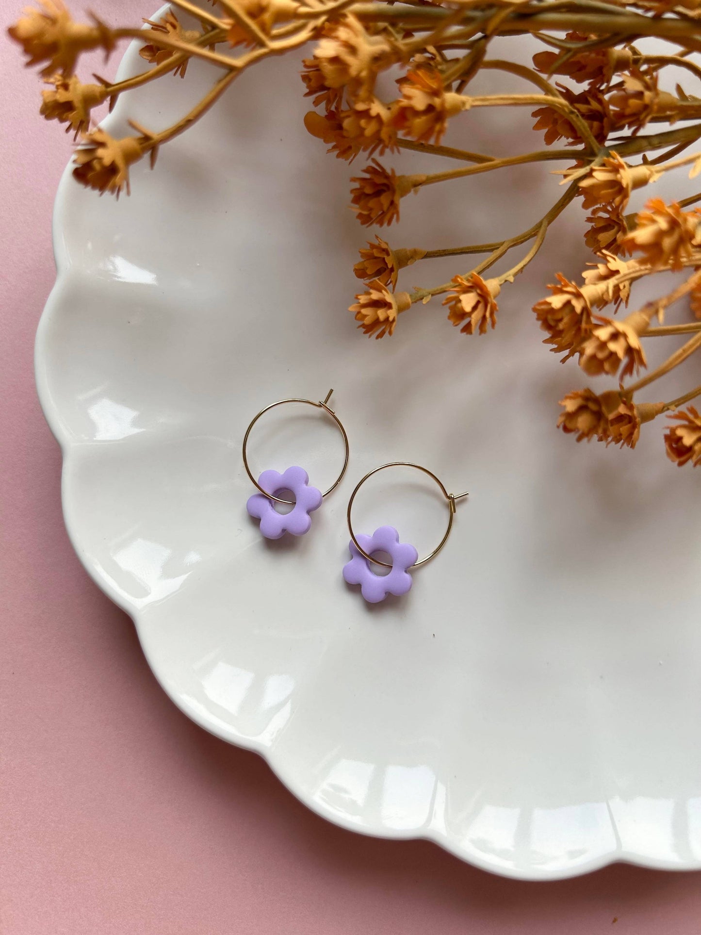 Flower Hoops | Polymer Clay Earrings: Pastel Pink