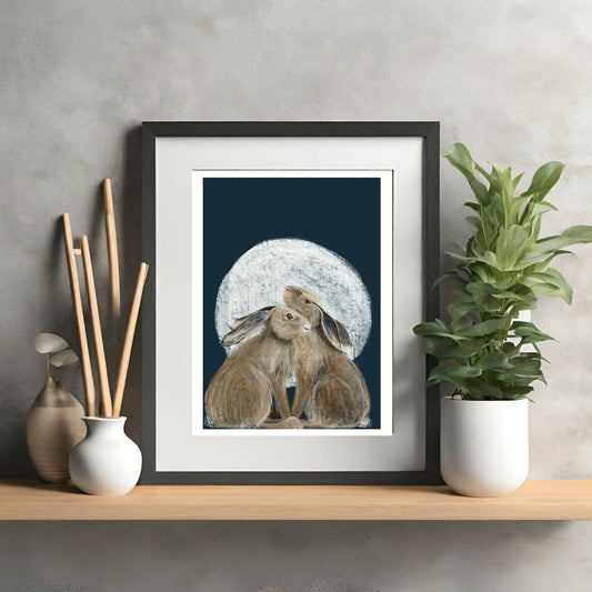 Moonlit Hares Art Print